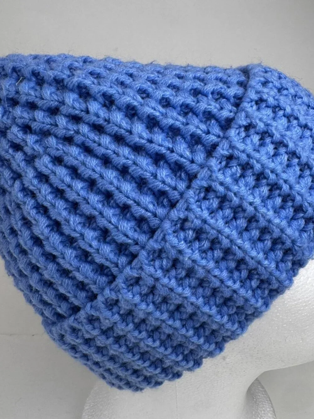 Blue Knit Beanie Winter Hat Ribbed Slouchy Recycled Eco One Size Unisex